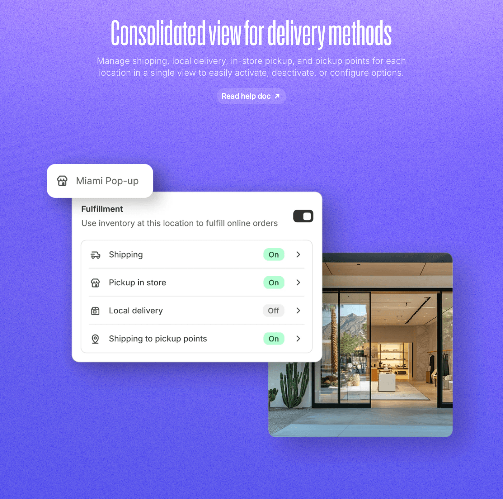Shopify Summer '25 Edition announcement card for consolidated view for delivery methods