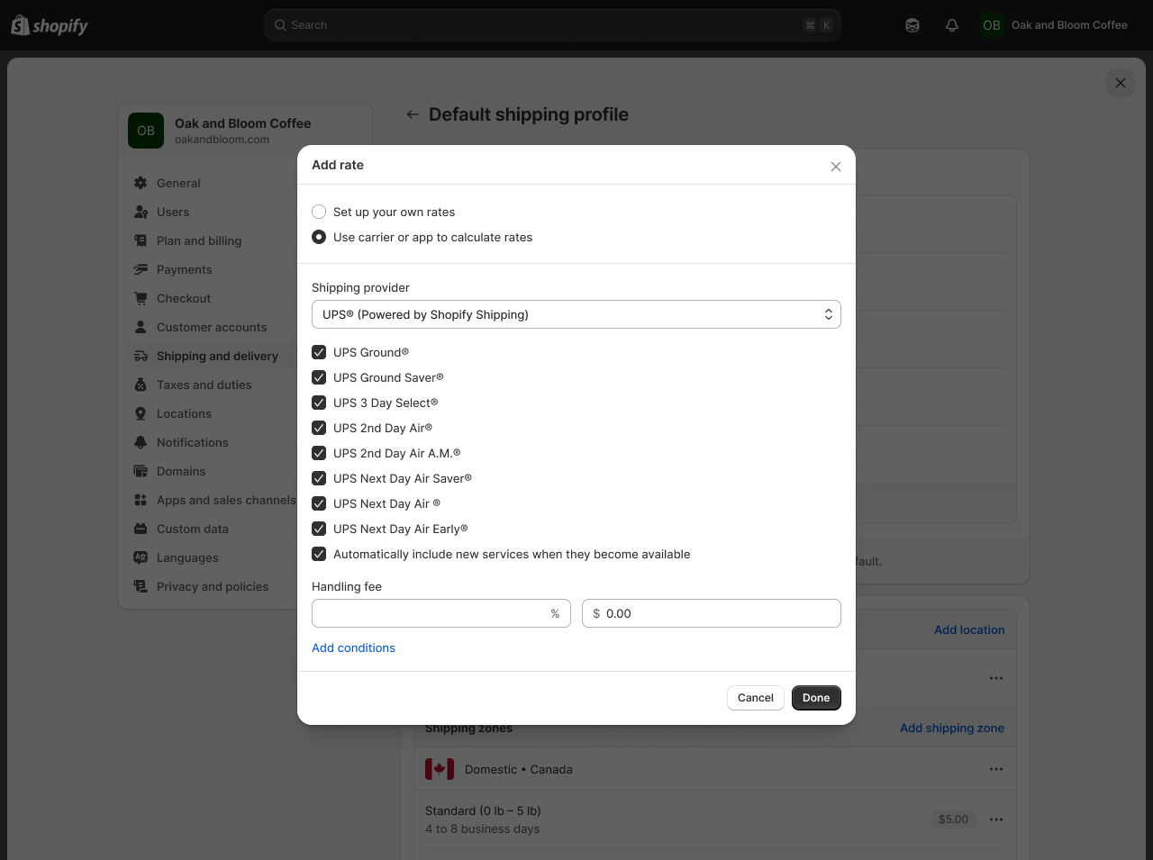 Before: CCS modal with all services pre-selected