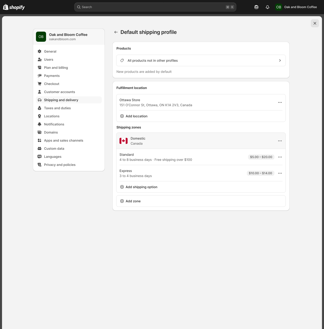 After: new shipping profile page layout